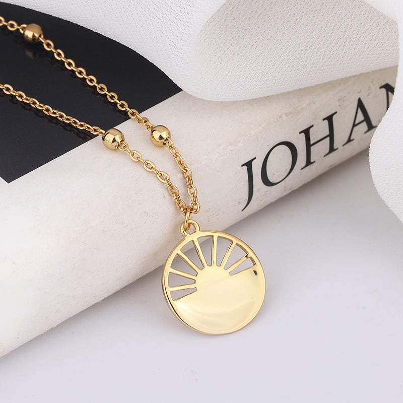 Creative Sunburst Clavicle Necklace with Sunset Hollow Chain