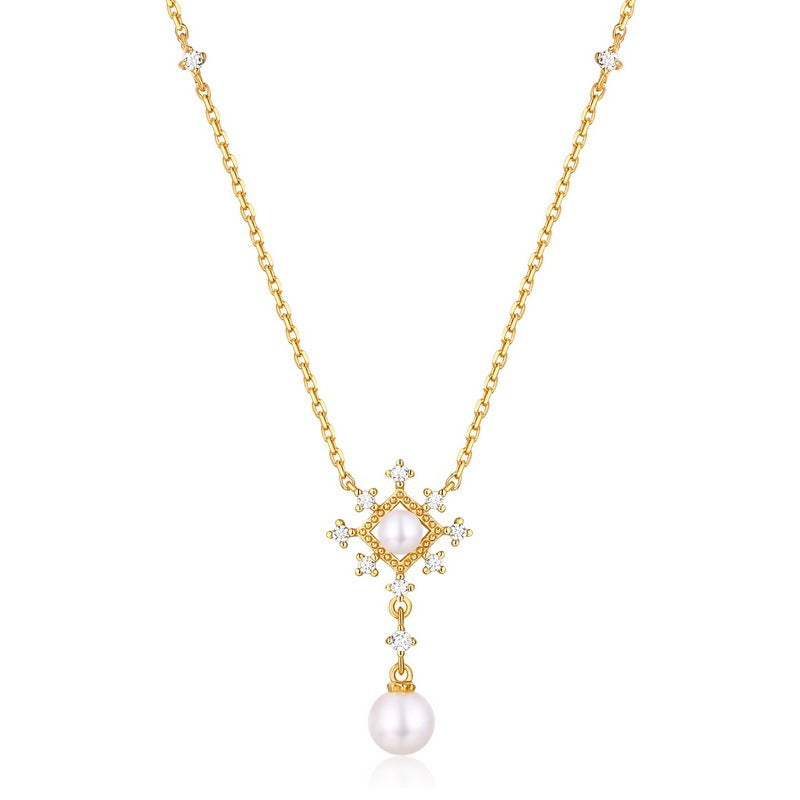 Vintage Palace Pearl Necklace for Women - Sterling Silver Clavicle Chain