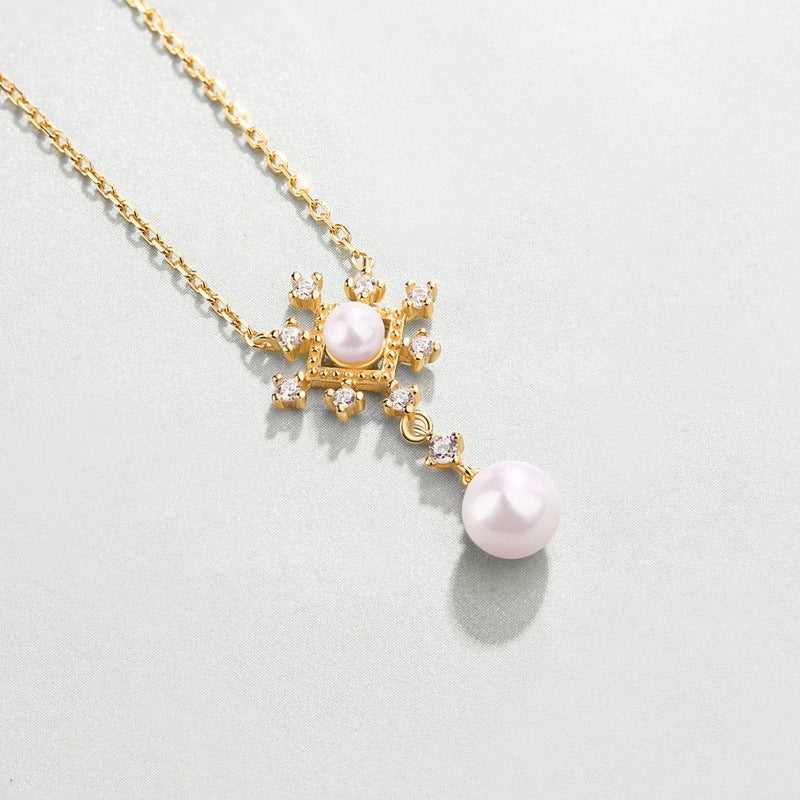 Vintage Palace Pearl Necklace for Women - Sterling Silver Clavicle Chain