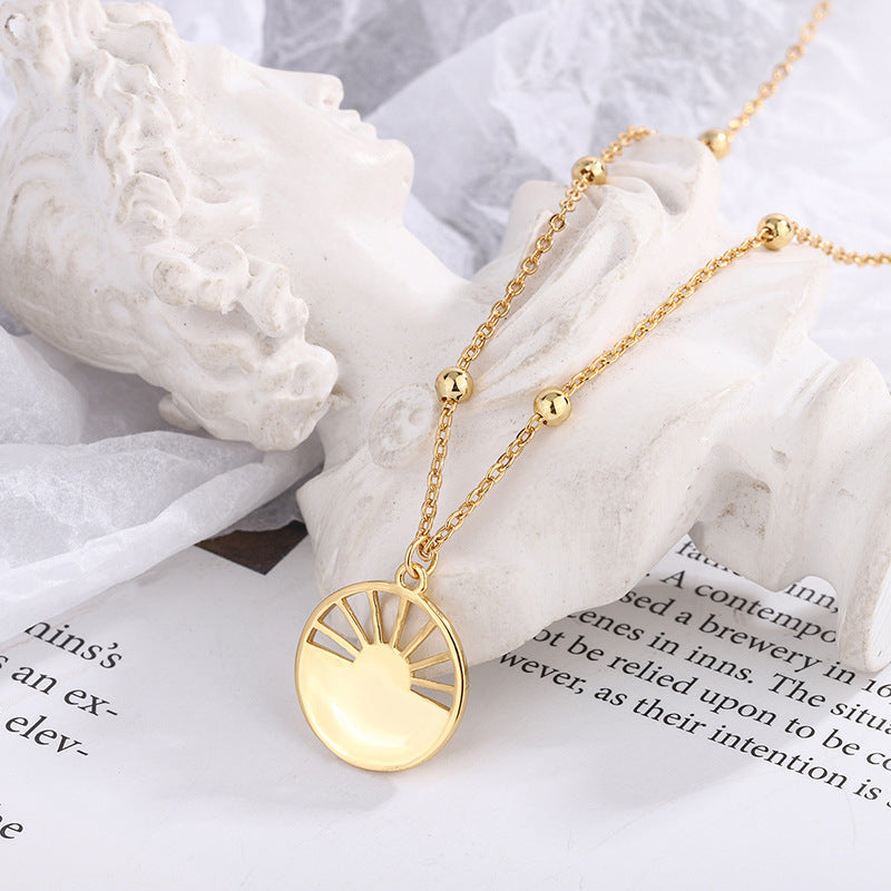 Creative Sunburst Clavicle Necklace with Sunset Hollow Chain